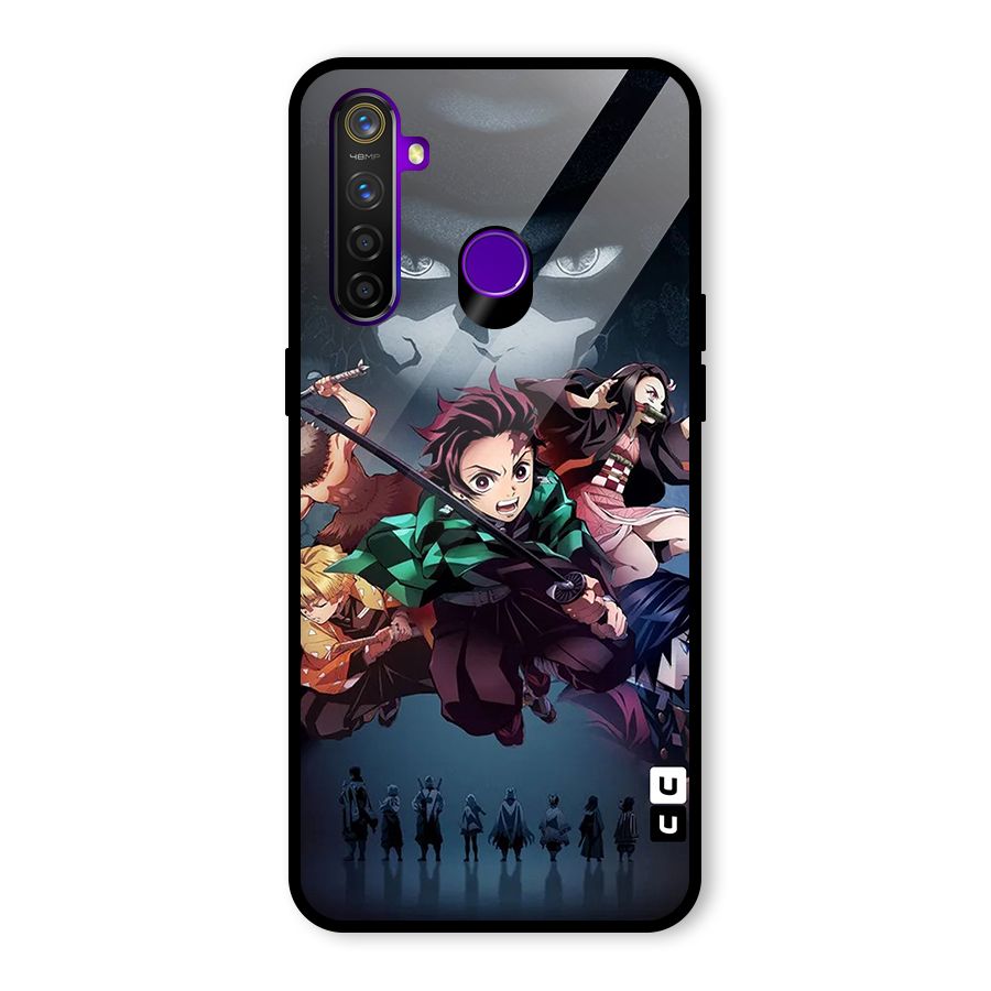 Team Demon Slayer Glass Back Case for Realme 5 Pro