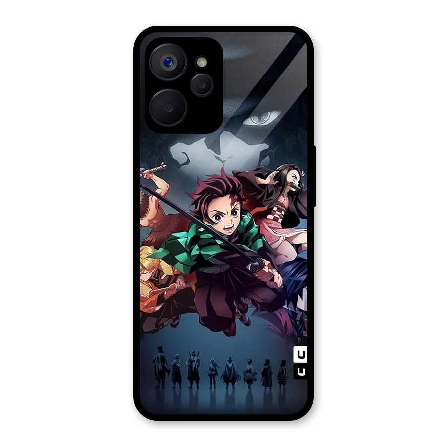Team Demon Slayer Glass Back Case for Realme 9i 5G