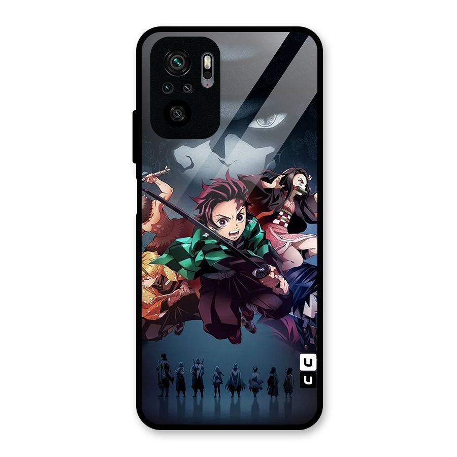 Team Demon Slayer Glass Back Case for Redmi Note 10S