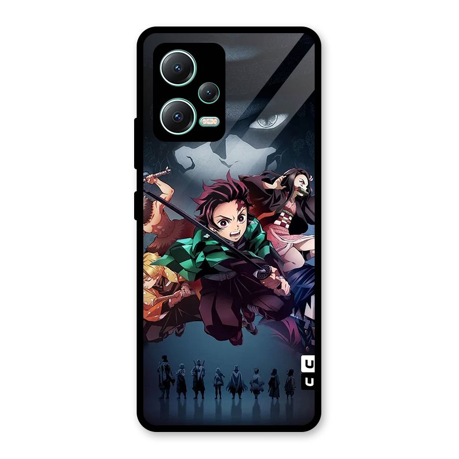 Team Demon Slayer Glass Back Case for Redmi Note 12 5G
