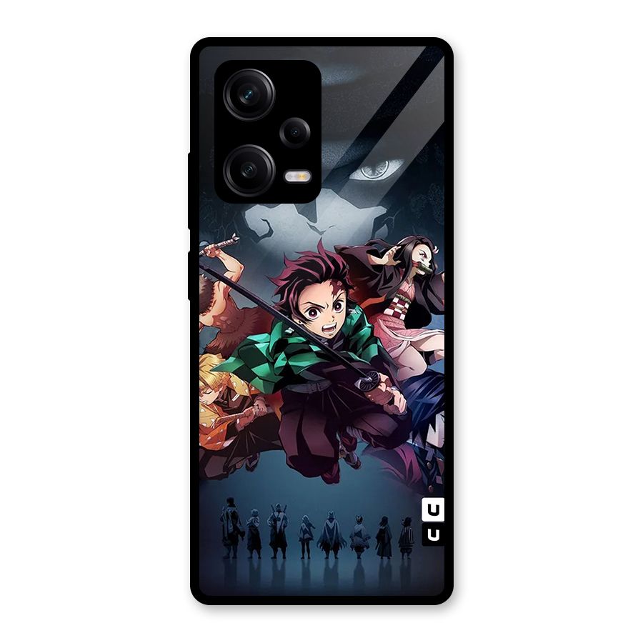 Team Demon Slayer Glass Back Case for Redmi Note 12 Pro