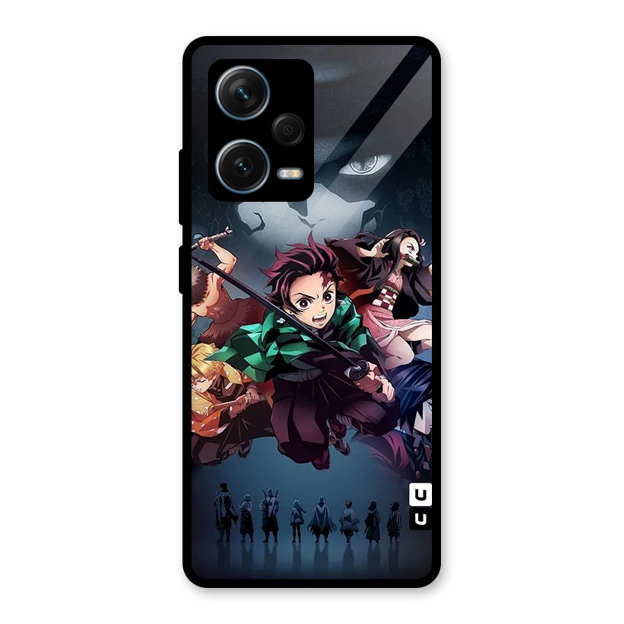 Team Demon Slayer Glass Back Case for Redmi Note 12 Pro Plus 5G