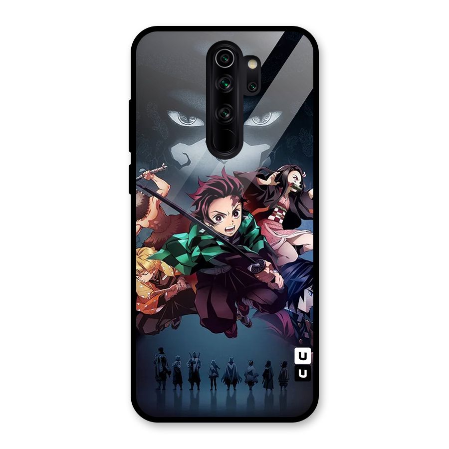 Team Demon Slayer Glass Back Case for Redmi Note 8 Pro