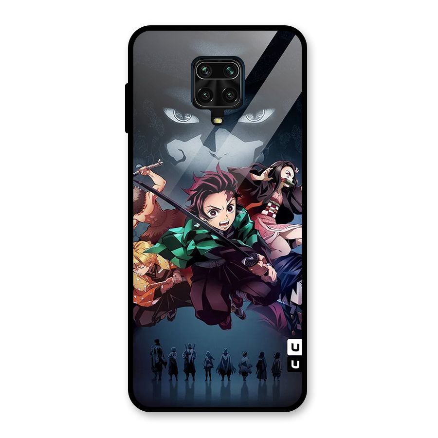 Team Demon Slayer Glass Back Case for Redmi Note 9 Pro