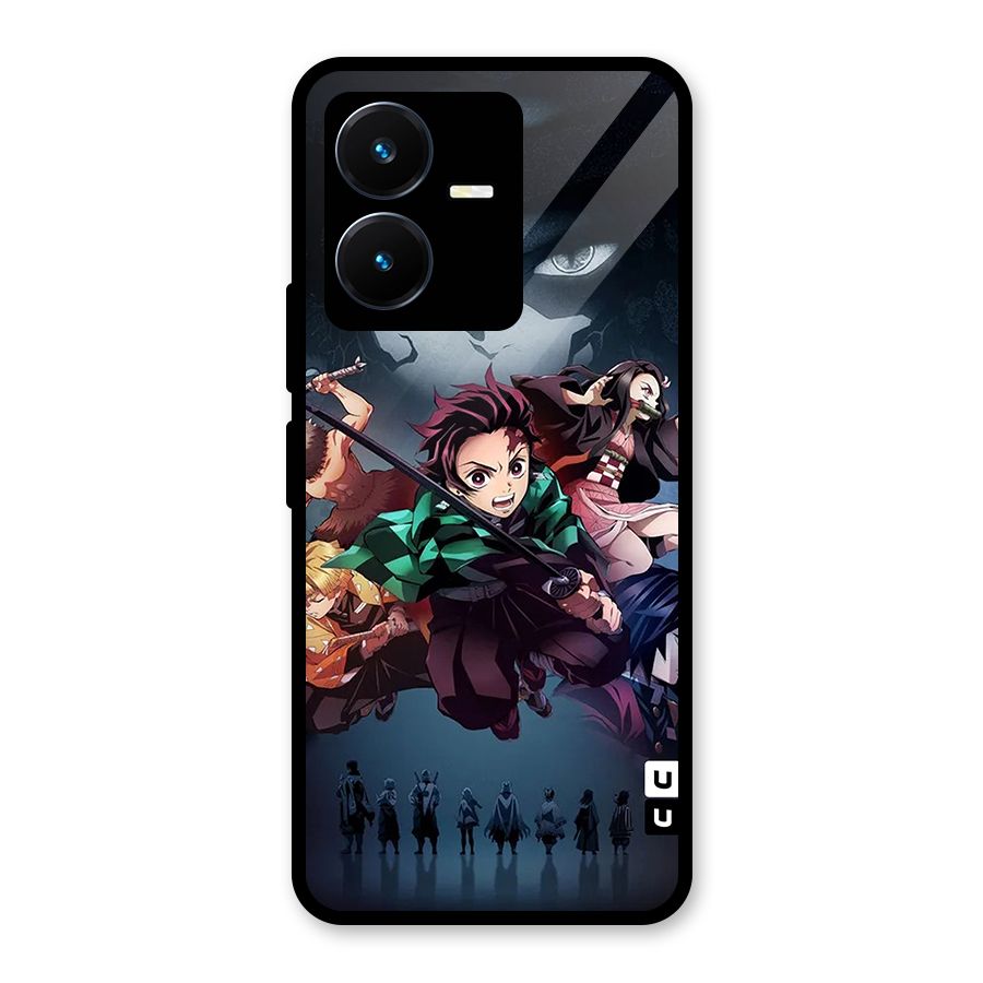 Team Demon Slayer Glass Back Case for Vivo Y22s