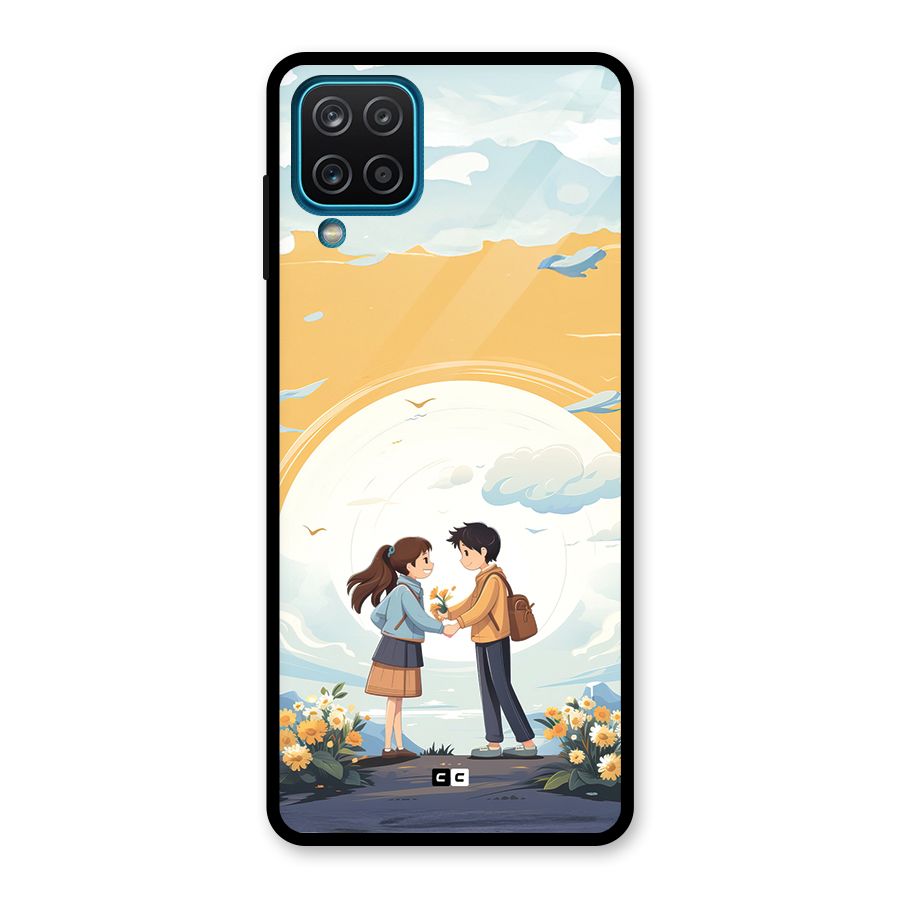 Teenage Anime Couple Glass Back Case for Galaxy A12