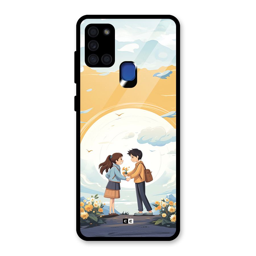 Teenage Anime Couple Glass Back Case for Galaxy A21s