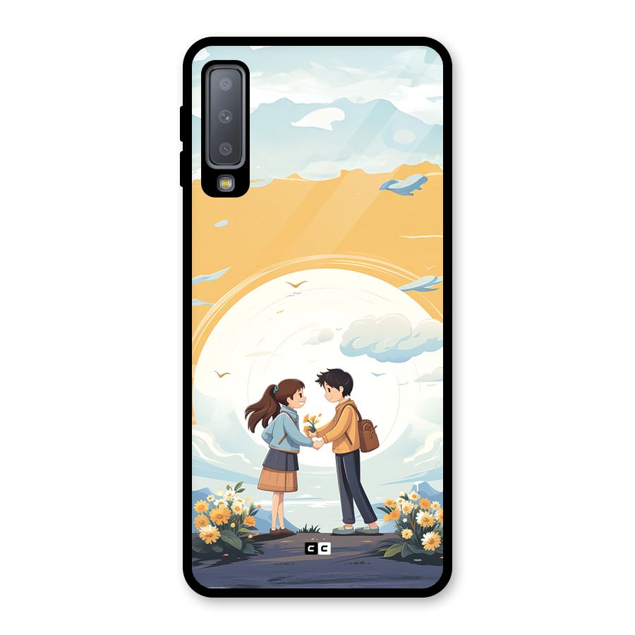 Teenage Anime Couple Glass Back Case for Galaxy A7 (2018)