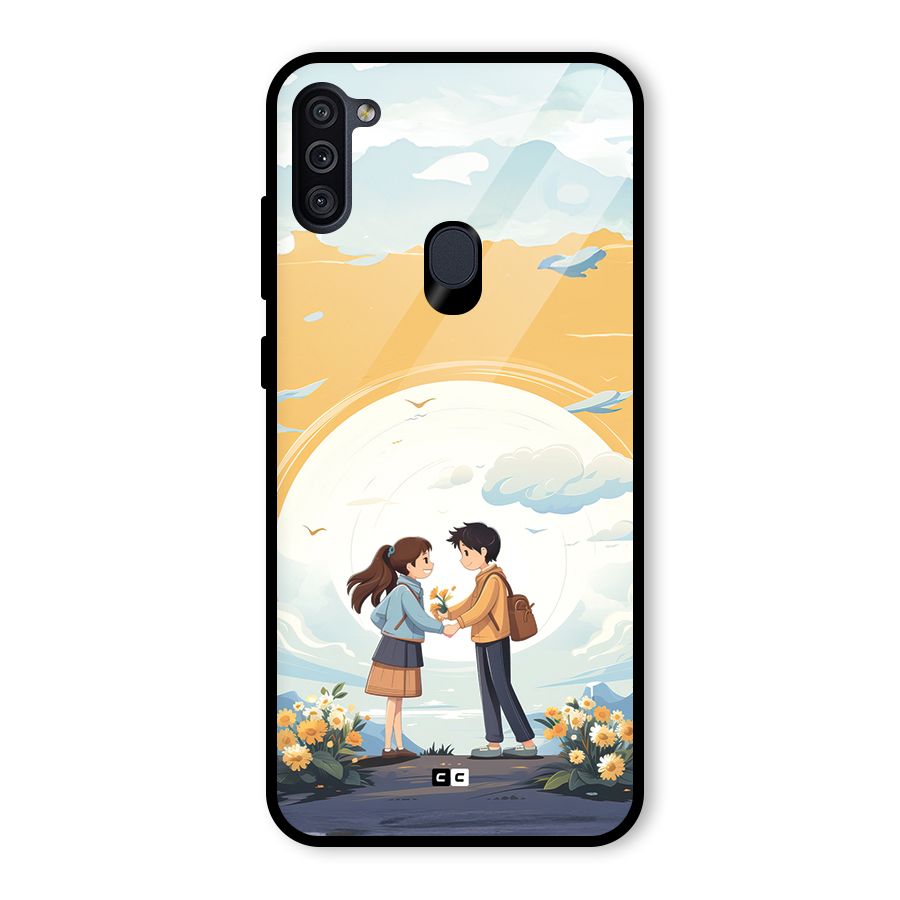 Teenage Anime Couple Glass Back Case for Galaxy M11