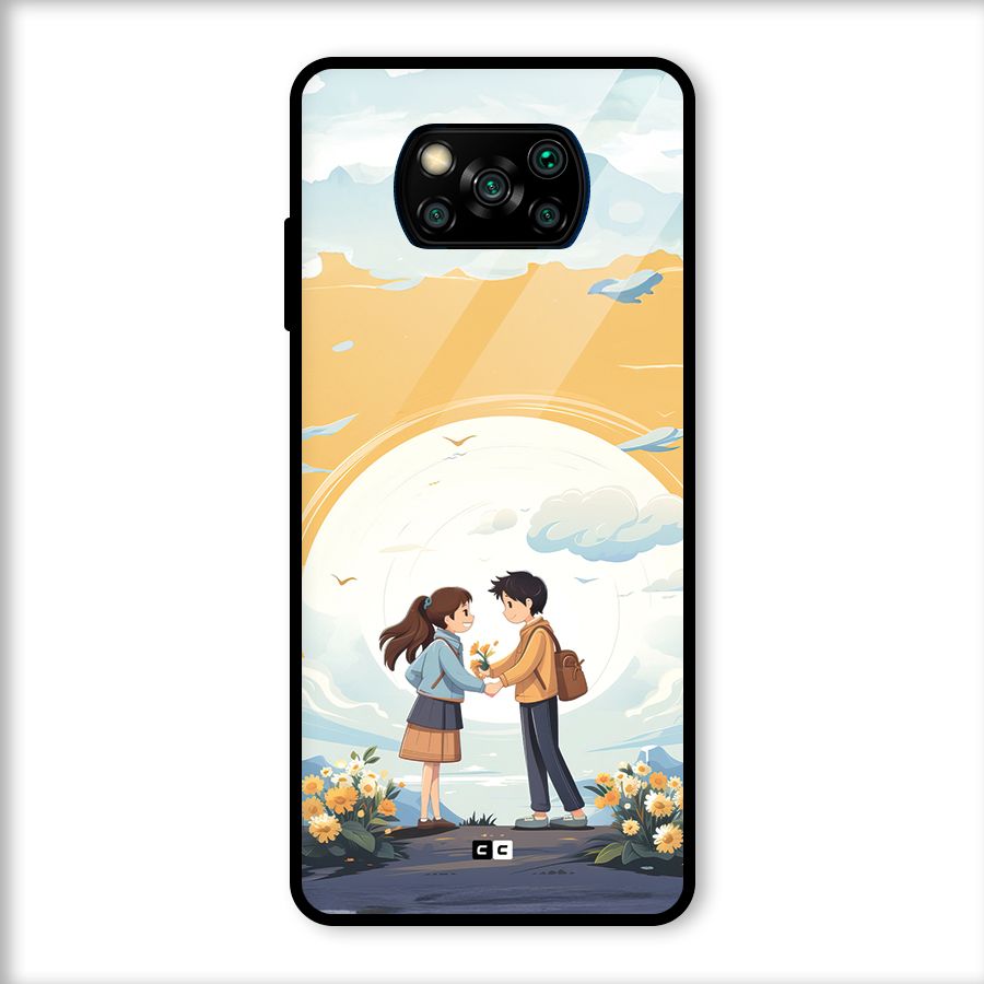 Teenage Anime Couple Glass Back Case for Poco X3