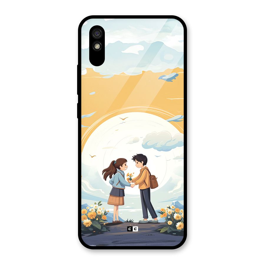 Teenage Anime Couple Glass Back Case for Redmi 9A