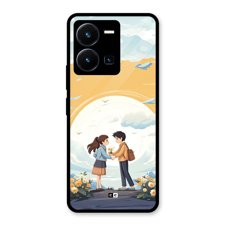 Teenage Anime Couple Glass Back Case for Vivo Y35