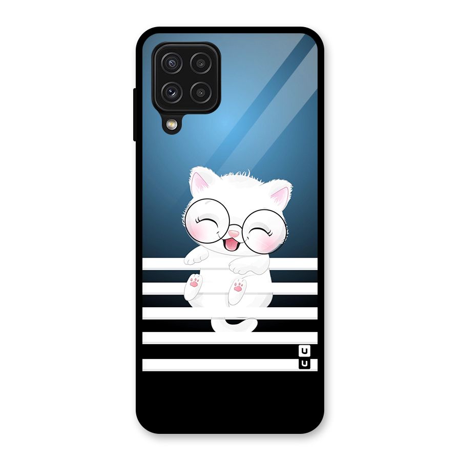 The Cat on Stripes Glass Back Case for Galaxy A22 4G