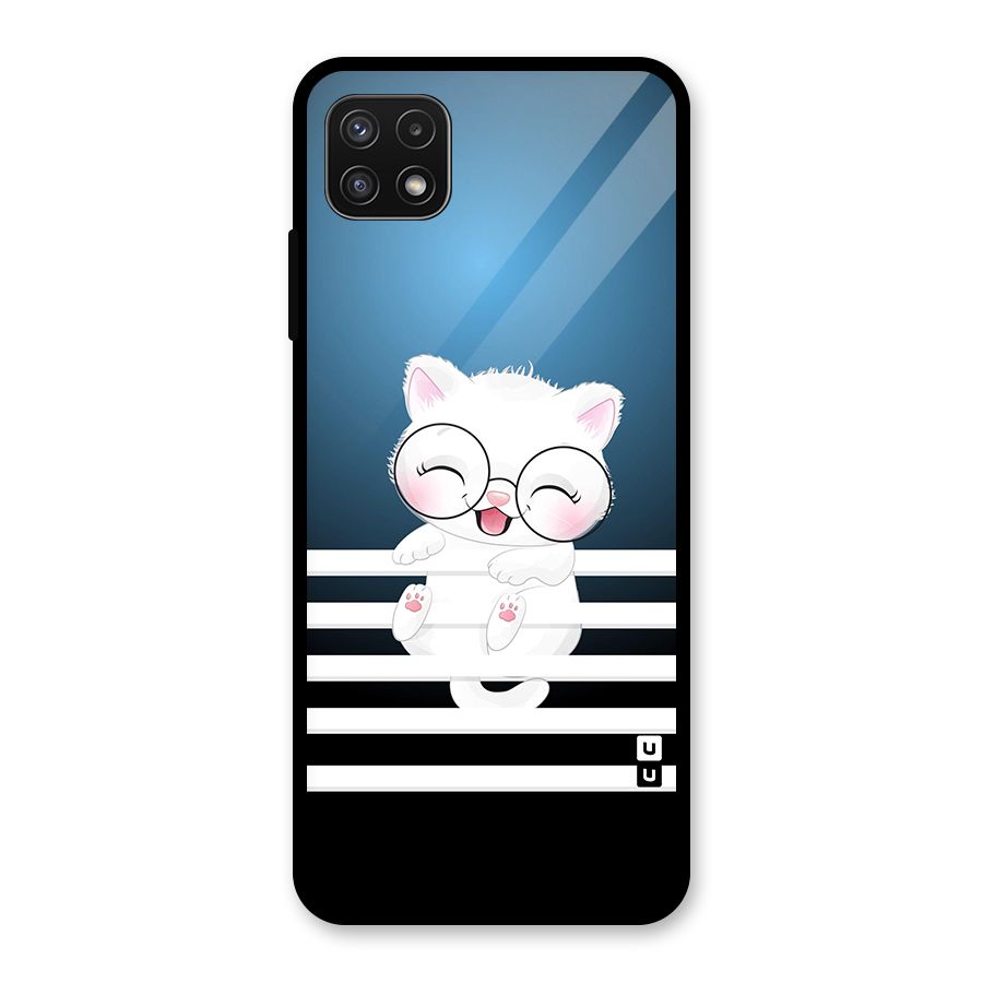 The Cat on Stripes Glass Back Case for Galaxy A22 5G