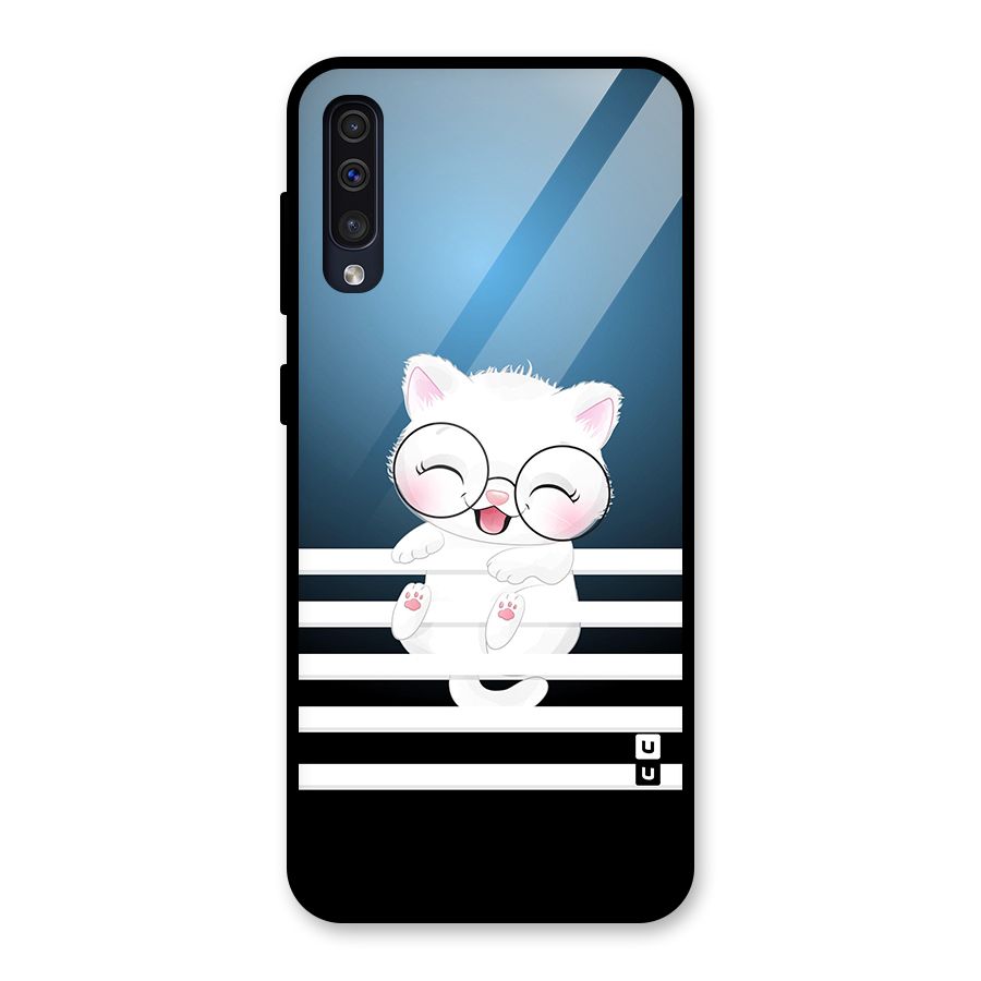 The Cat on Stripes Glass Back Case for Galaxy A30s