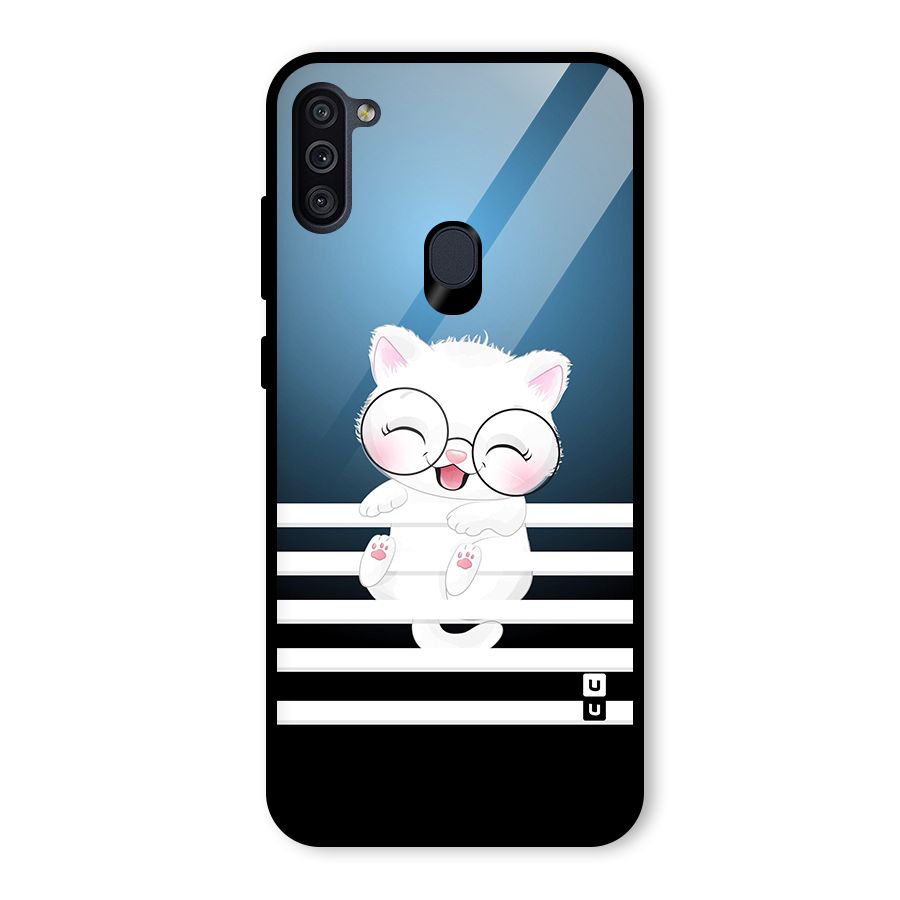 The Cat on Stripes Glass Back Case for Galaxy M11