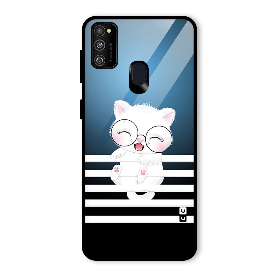 The Cat on Stripes Glass Back Case for Galaxy M30s