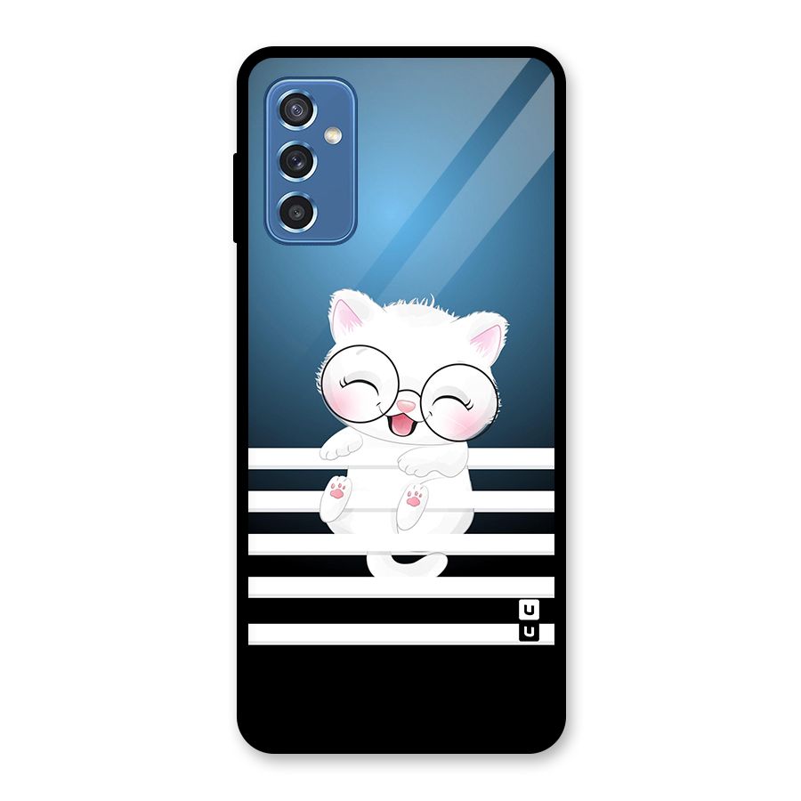 The Cat on Stripes Glass Back Case for Galaxy M52 5G