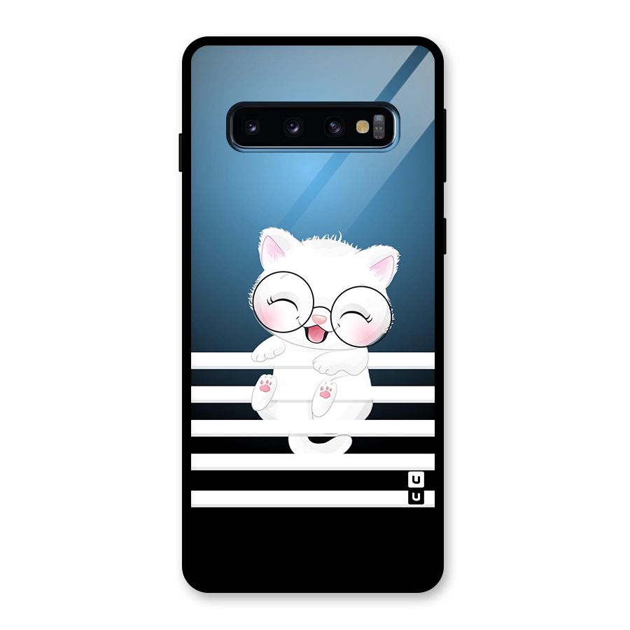 The Cat on Stripes Glass Back Case for Galaxy S10