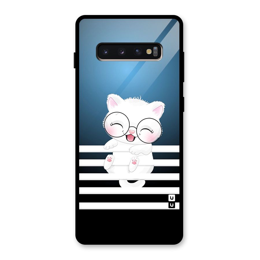 The Cat on Stripes Glass Back Case for Galaxy S10 Plus
