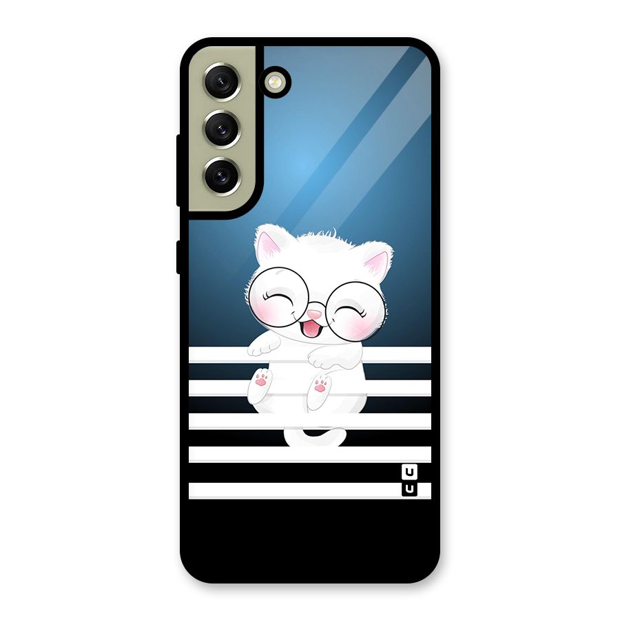 The Cat on Stripes Glass Back Case for Galaxy S21 FE 5G
