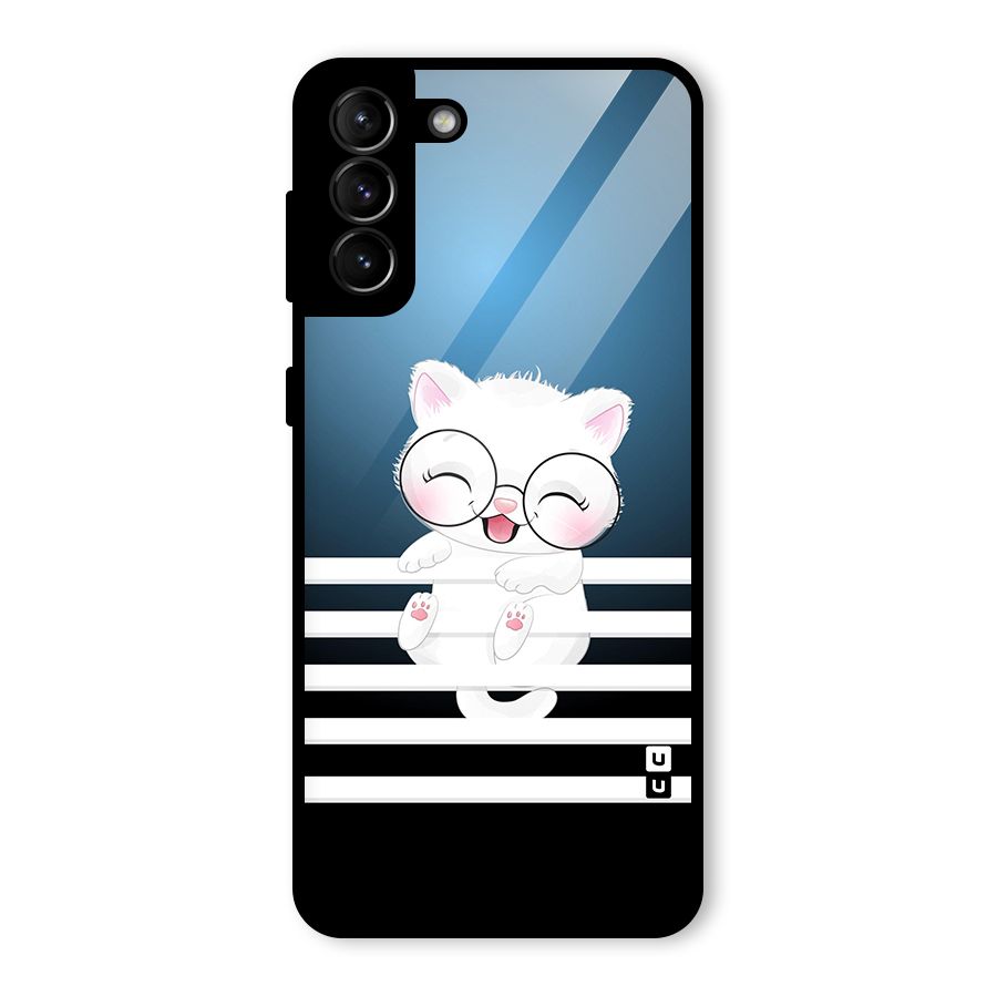 The Cat on Stripes Glass Back Case for Galaxy S21 Plus