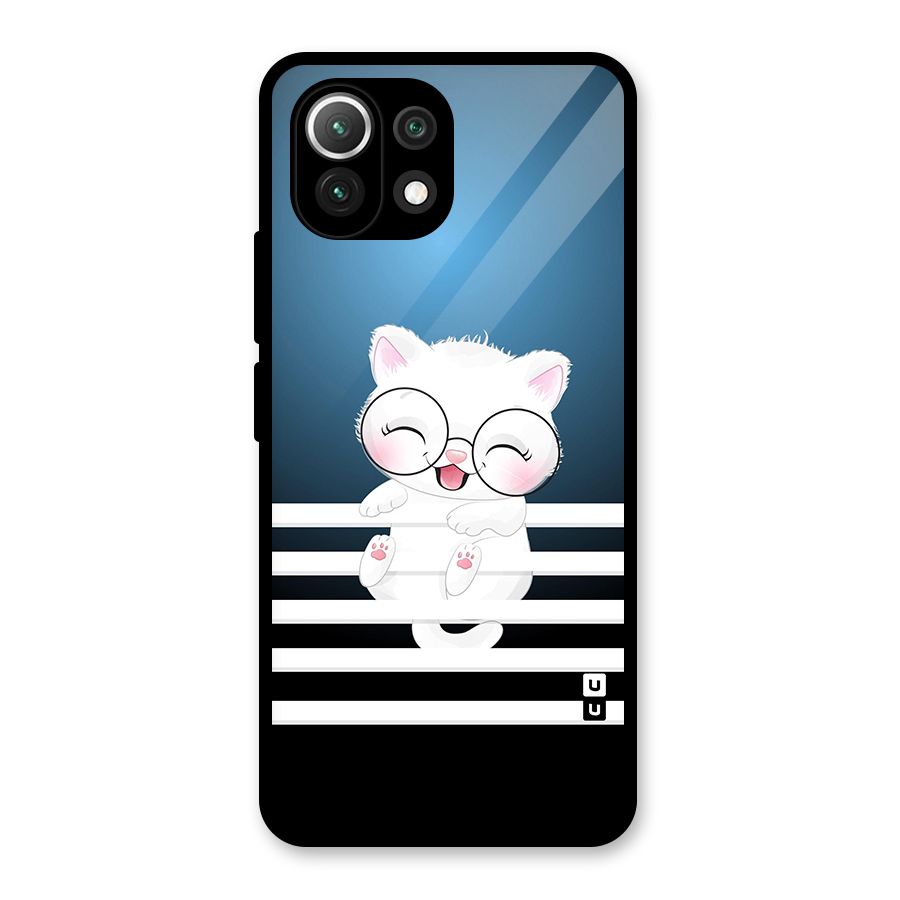 The Cat on Stripes Glass Back Case for Mi 11 Lite NE 5G