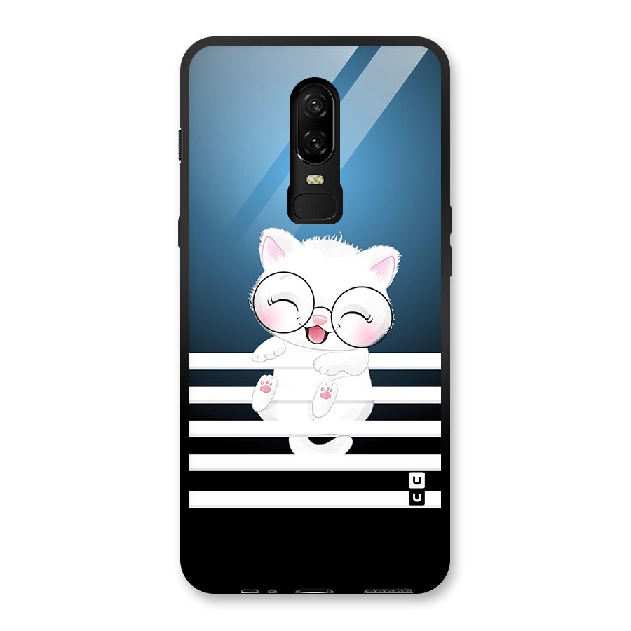 The Cat on Stripes Glass Back Case for OnePlus 6