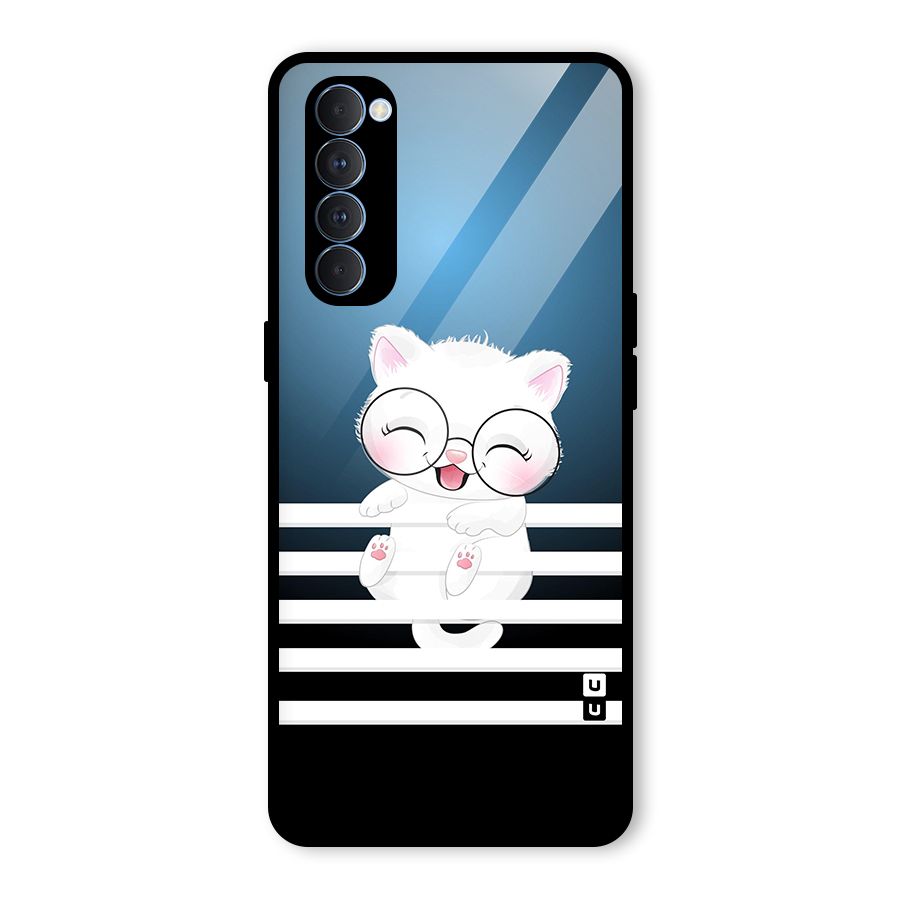 The Cat on Stripes Glass Back Case for Oppo Reno4 Pro