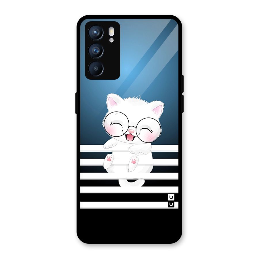 The Cat on Stripes Glass Back Case for Oppo Reno6 5G