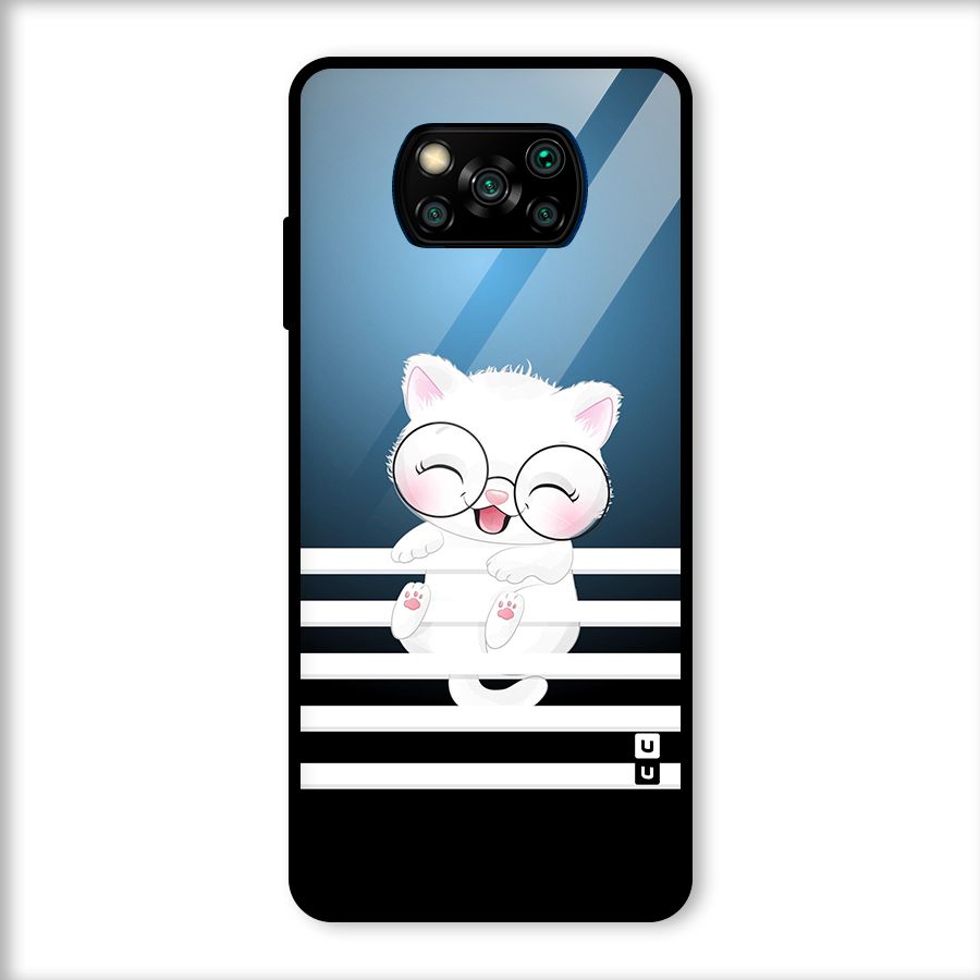 The Cat on Stripes Glass Back Case for Poco X3