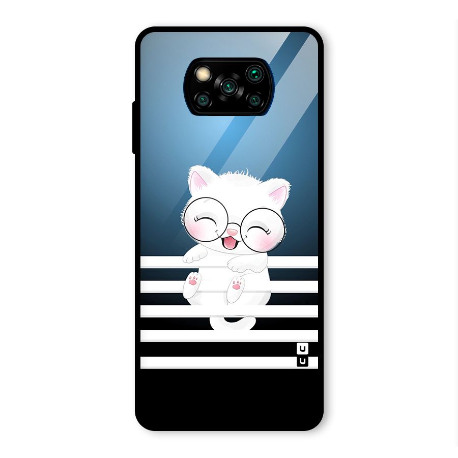 The Cat on Stripes Glass Back Case for Poco X3 Pro