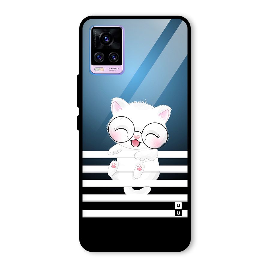 The Cat on Stripes Glass Back Case for Vivo V20 Pro