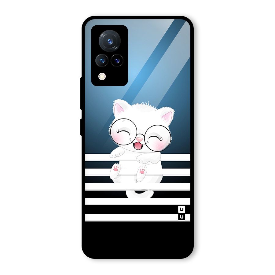 The Cat on Stripes Glass Back Case for Vivo V21 5G
