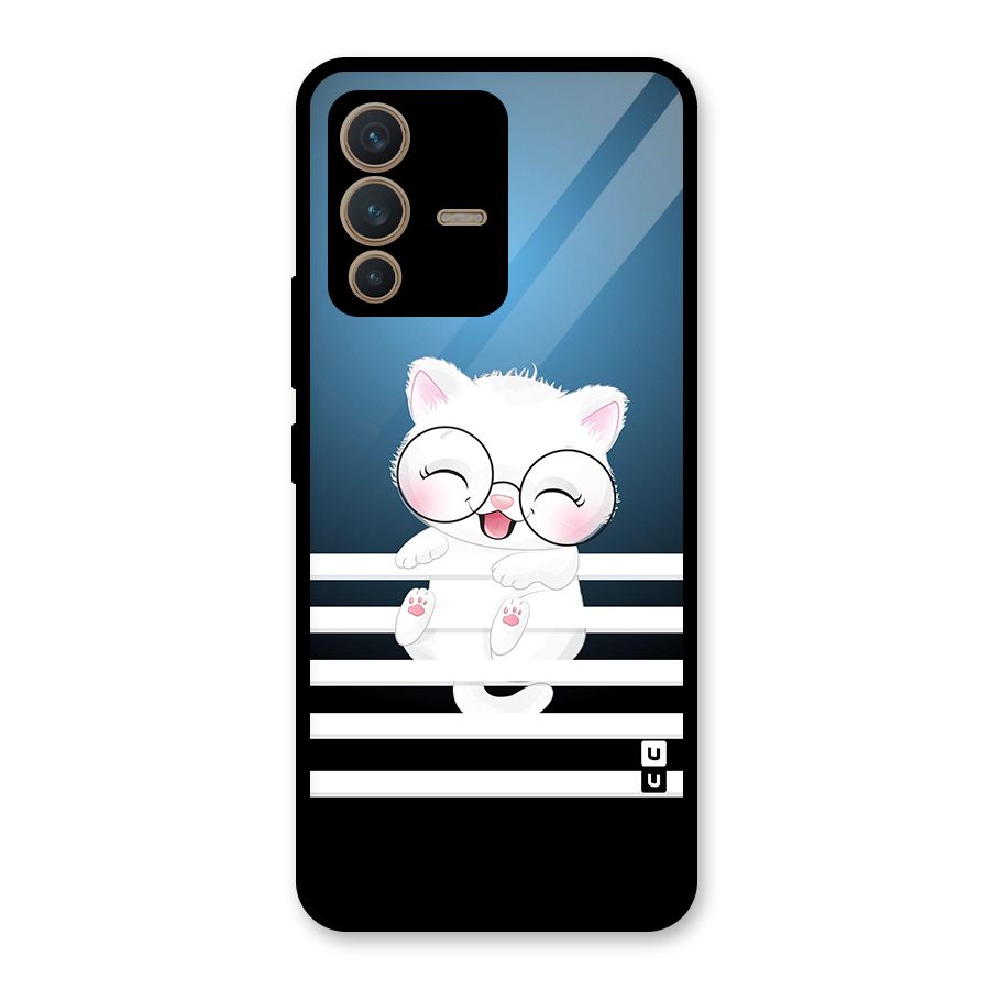 The Cat on Stripes Glass Back Case for Vivo V23 5G