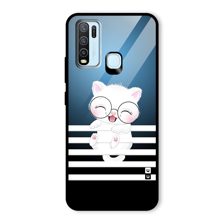 The Cat on Stripes Glass Back Case for Vivo Y30