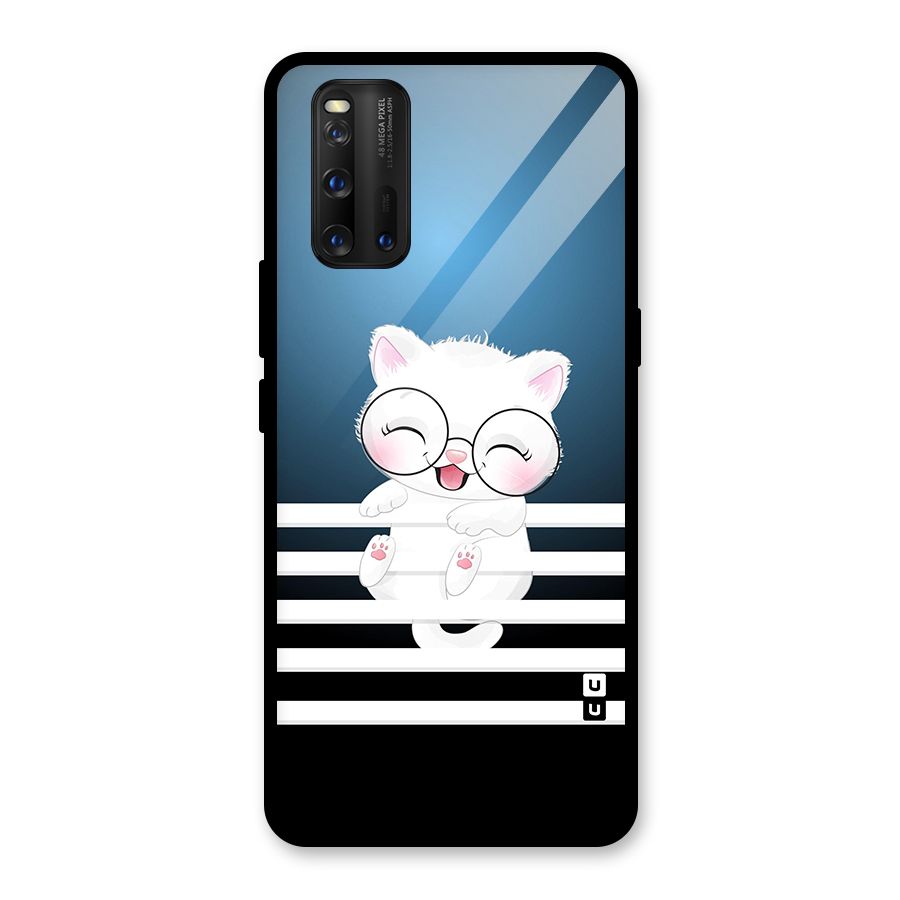 The Cat on Stripes Glass Back Case for Vivo iQOO 3