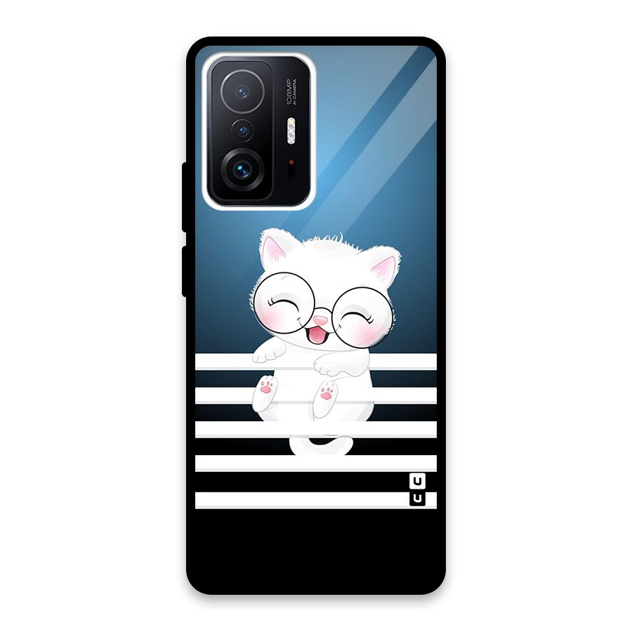 The Cat on Stripes Glass Back Case for Xiaomi 11T Pro