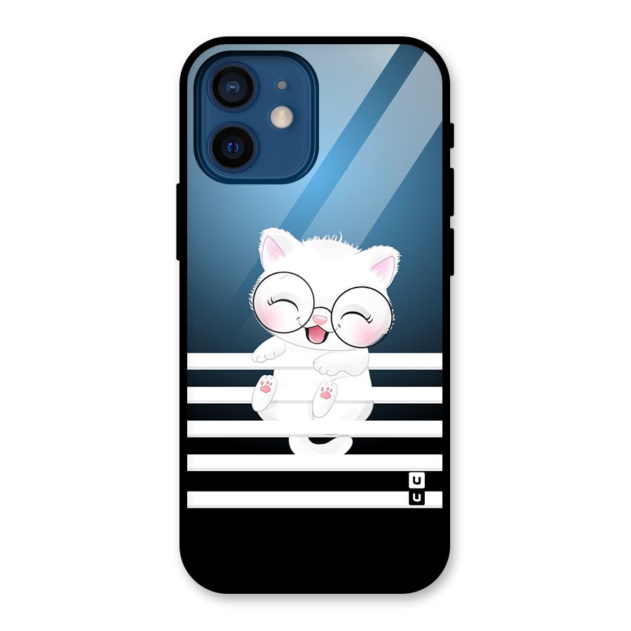 The Cat on Stripes Glass Back Case for iPhone 12 Mini
