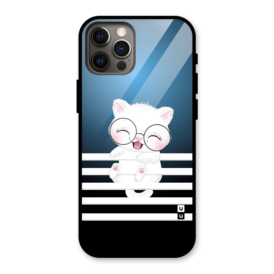 The Cat on Stripes Glass Back Case for iPhone 12 Pro