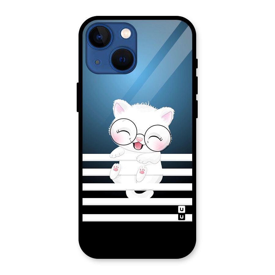 The Cat on Stripes Glass Back Case for iPhone 13 Mini
