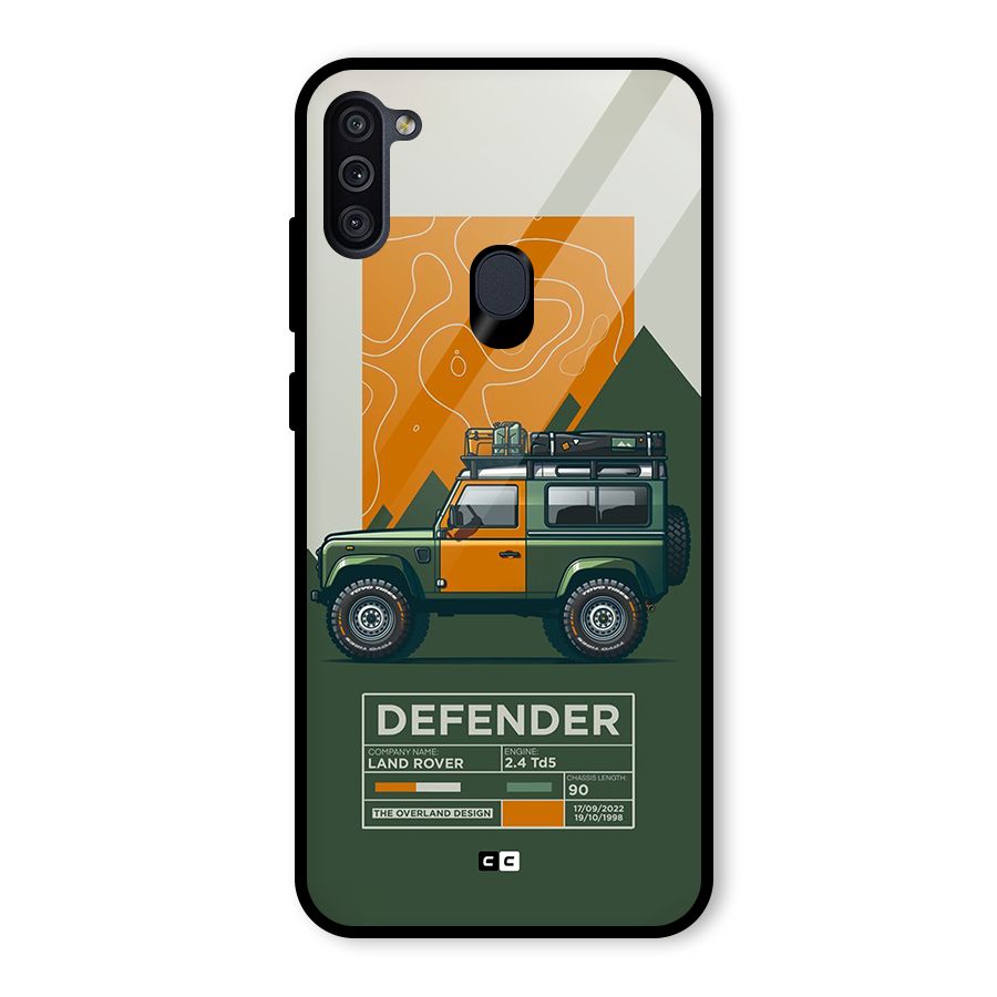 The Defence Car Glass Back Case for Galaxy M11