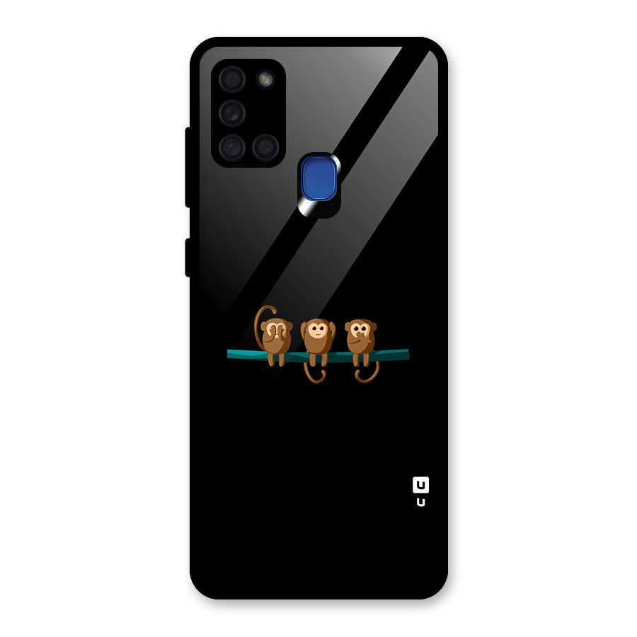 Three Cute Monkeys Glass Back Case for Galaxy A21s