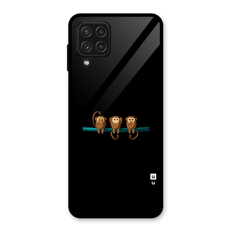 Three Cute Monkeys Glass Back Case for Galaxy A22 4G