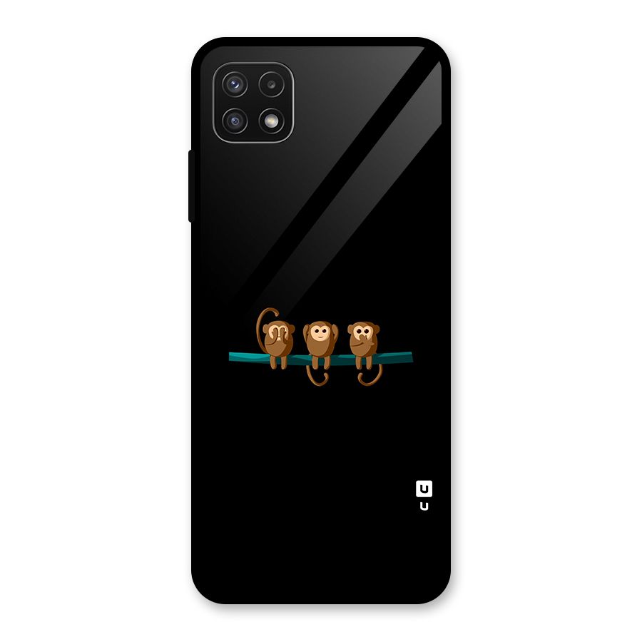 Three Cute Monkeys Glass Back Case for Galaxy A22 5G