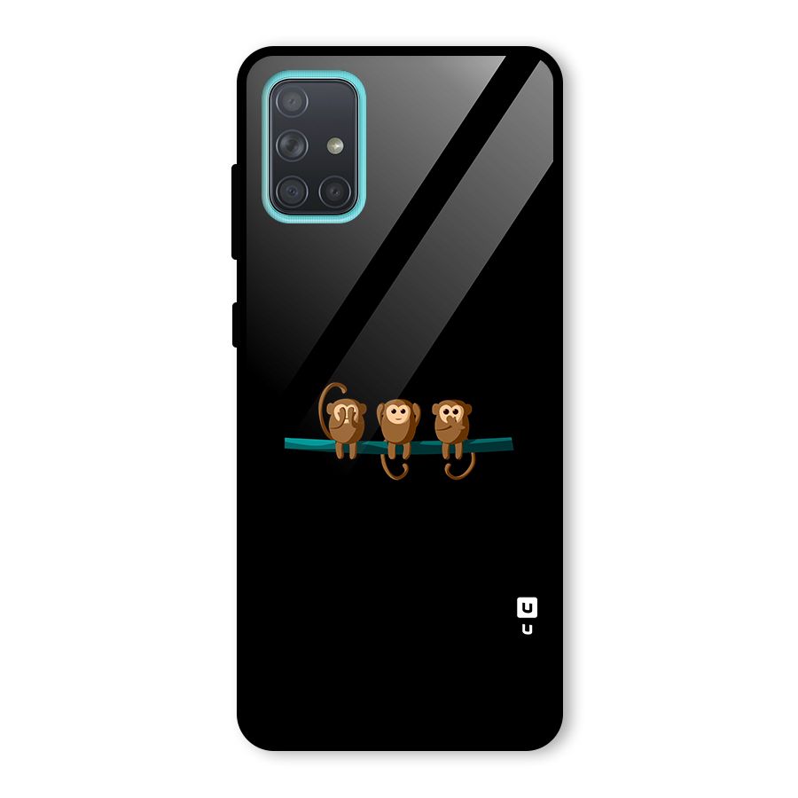 Three Cute Monkeys Glass Back Case for Galaxy A71