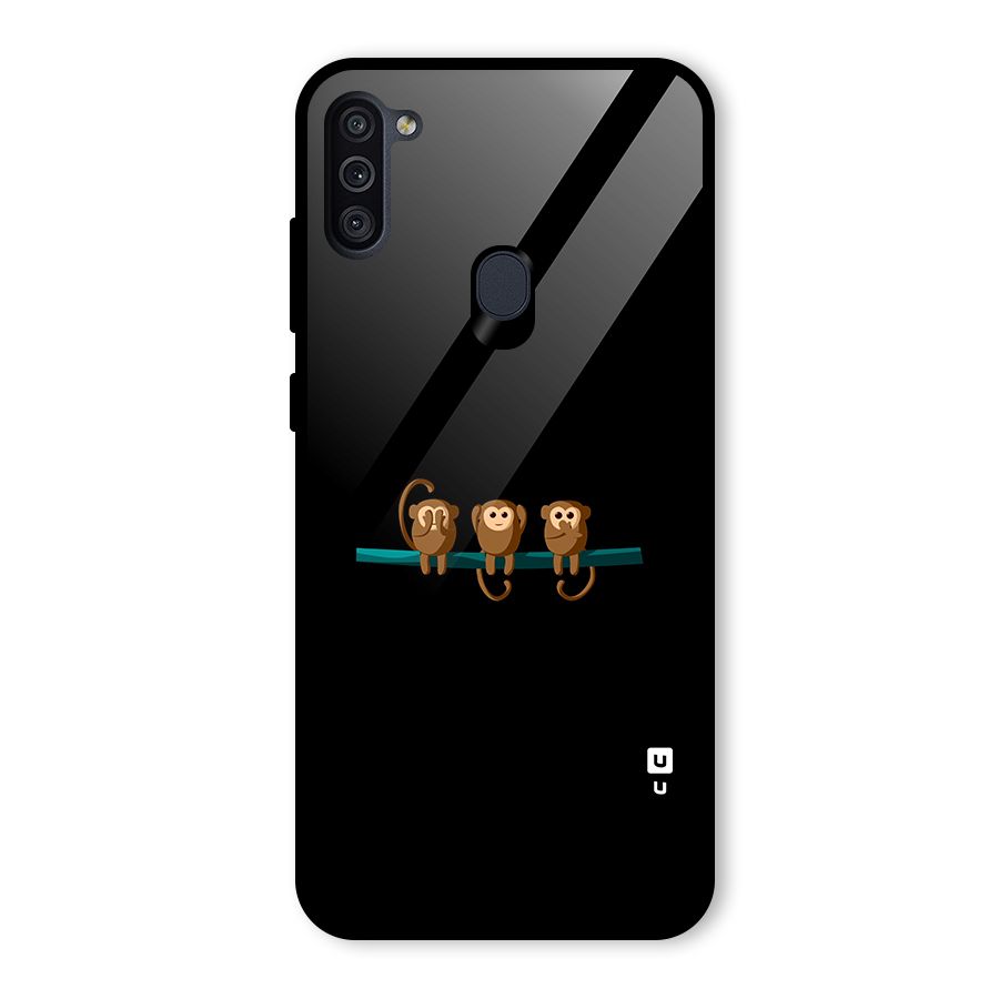 Three Cute Monkeys Glass Back Case for Galaxy M11