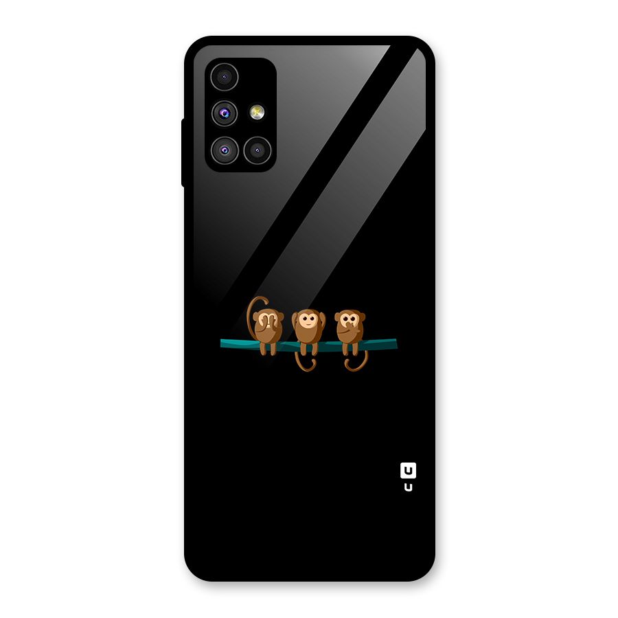 Three Cute Monkeys Glass Back Case for Galaxy M51