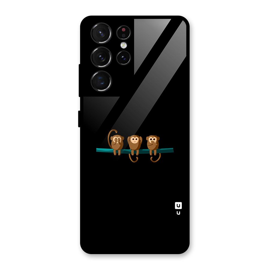 Three Cute Monkeys Glass Back Case for Galaxy S21 Ultra 5G