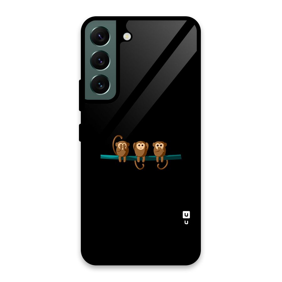 Three Cute Monkeys Glass Back Case for Galaxy S22 5G